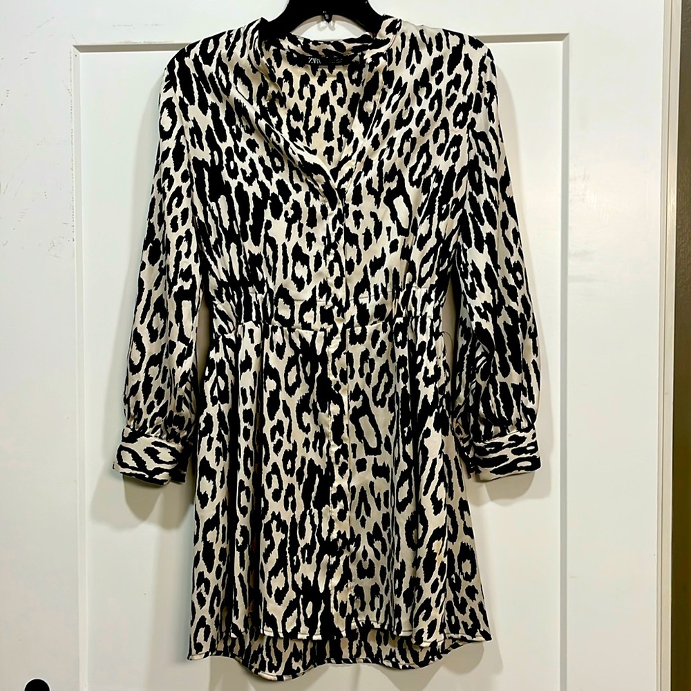 Zara Modern Abstract Cheetah Long Sleeve Mini Dress or Tunic